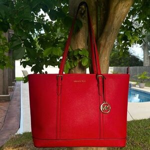 Large Michael Kors Red Saffiano Leather Bag